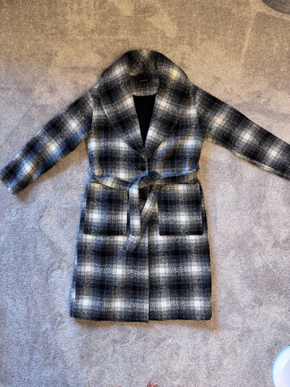 Halogen Black & White Plaid Belted Trench Coat